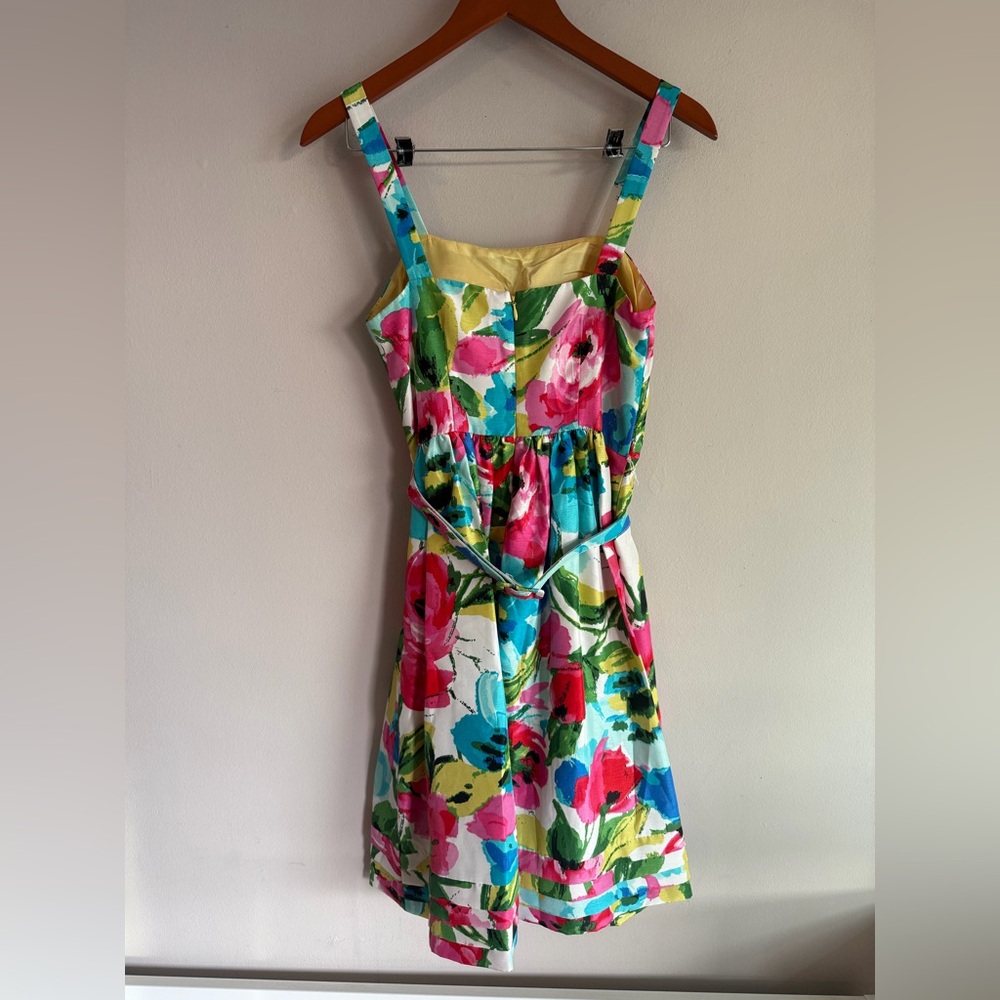 Eliza J New York Floral Watercolor Fit Flare Belted Sun Dress Womens 4 Multi - Picture 2 of 3
